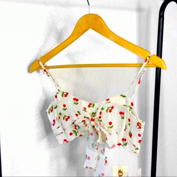 For Love & Lemons crop top Cherry print Bralette balletcore Cottagecore white - Picture 11 of 11